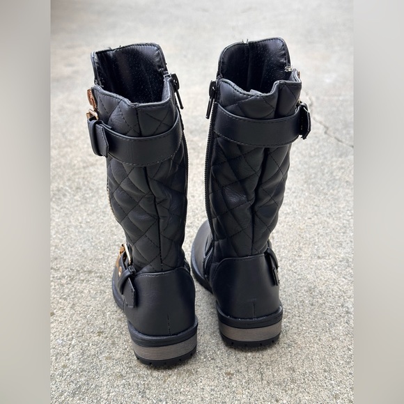 Infant toddler quilted gold buckle long boots with zipper - Picture 4 of 4